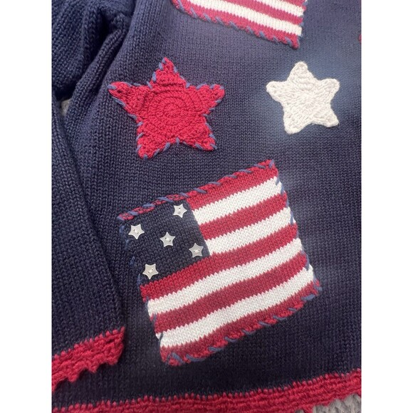 Vtg NOS  Christopher & Banks Embroidered Cardigan USA Sz L Grandmacore Patriotic - Picture 2 of 9